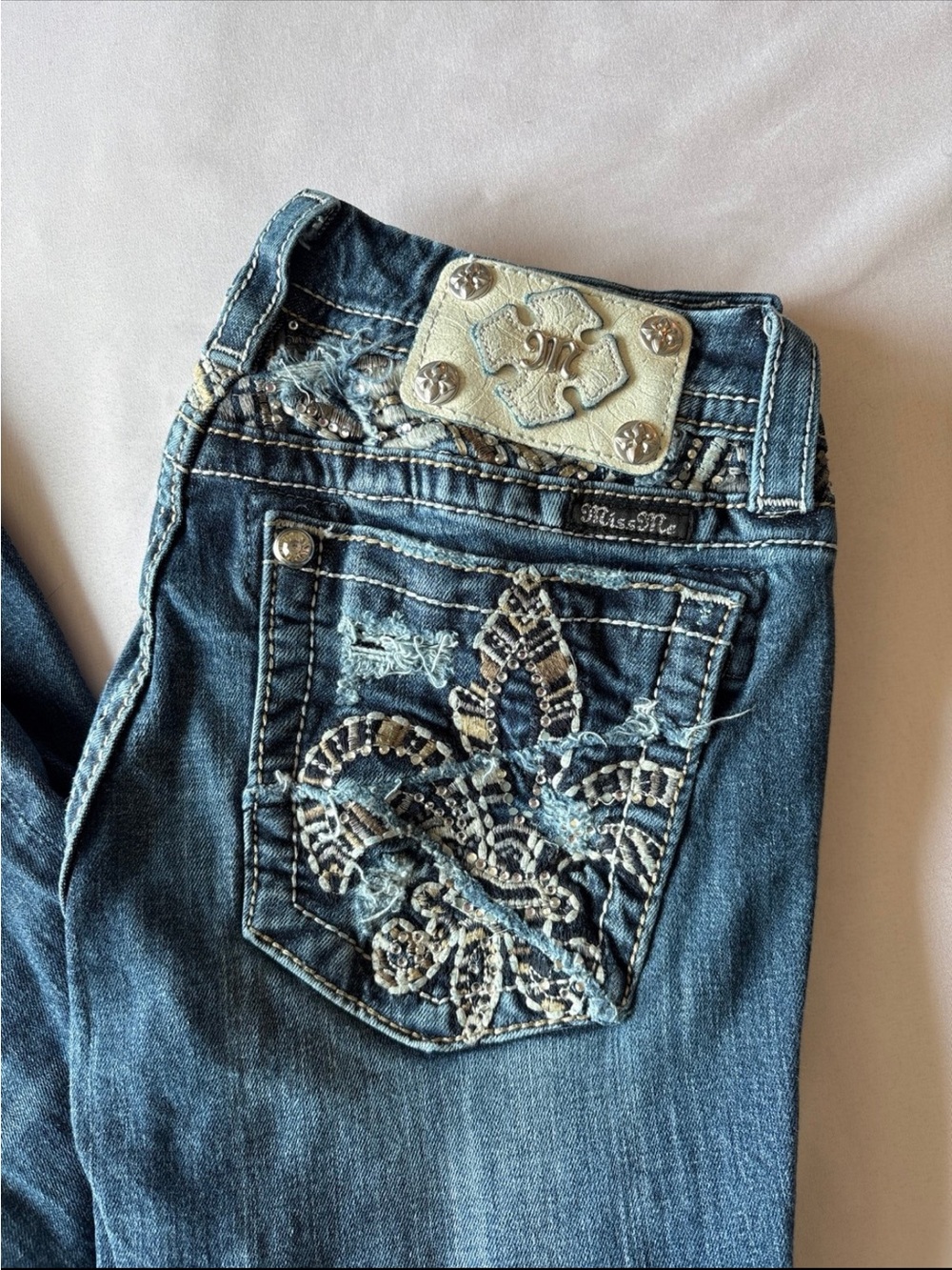 Miss Me Medium Blue Bootcut Jeans with Embellished Pocket - Picture 2 of 8